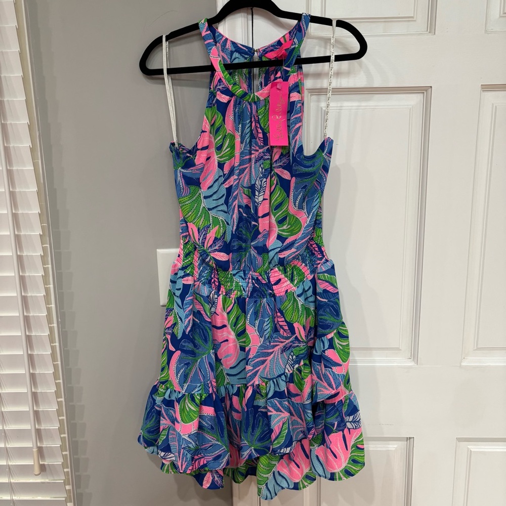 Lilly Pulitzer Tropical Print Sleeveless Sundress with Ruffle Hem